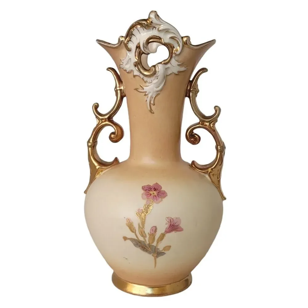 1800S ROBERT HANKE AUSTRIA HAND PAINTED VASE HEAVY‎ GOLD ACCENT 10